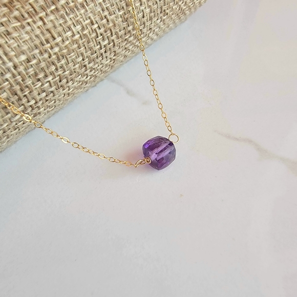AMETHYST  Necklace Minimalist Crystal Gemstone February Birthstone - Picture 5 of 5